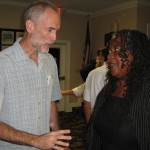 (from left) Forum attendee with candidate Judith Delores Smith (photo - CMF Public Media)