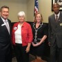 League president Jeanne Morris (second from left) with candidates Jeff Dowdy (far left), Debra L. Krause, and Jaimon H. Perry (photo - CMF Public Media)